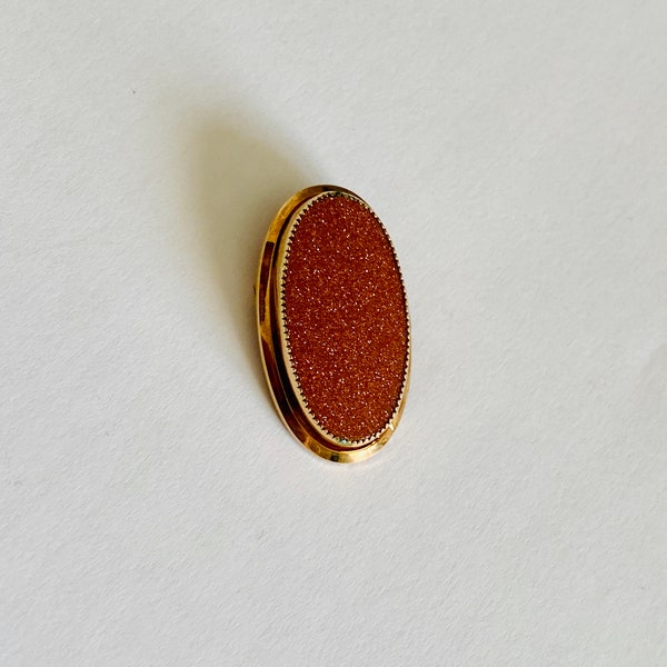 Vintage Signed Catamore Gold Filled Oval Brooch with Sparkling Goldstone Center, Bezel Set Goldstone Art Glass Circa 1970's Oval Pin