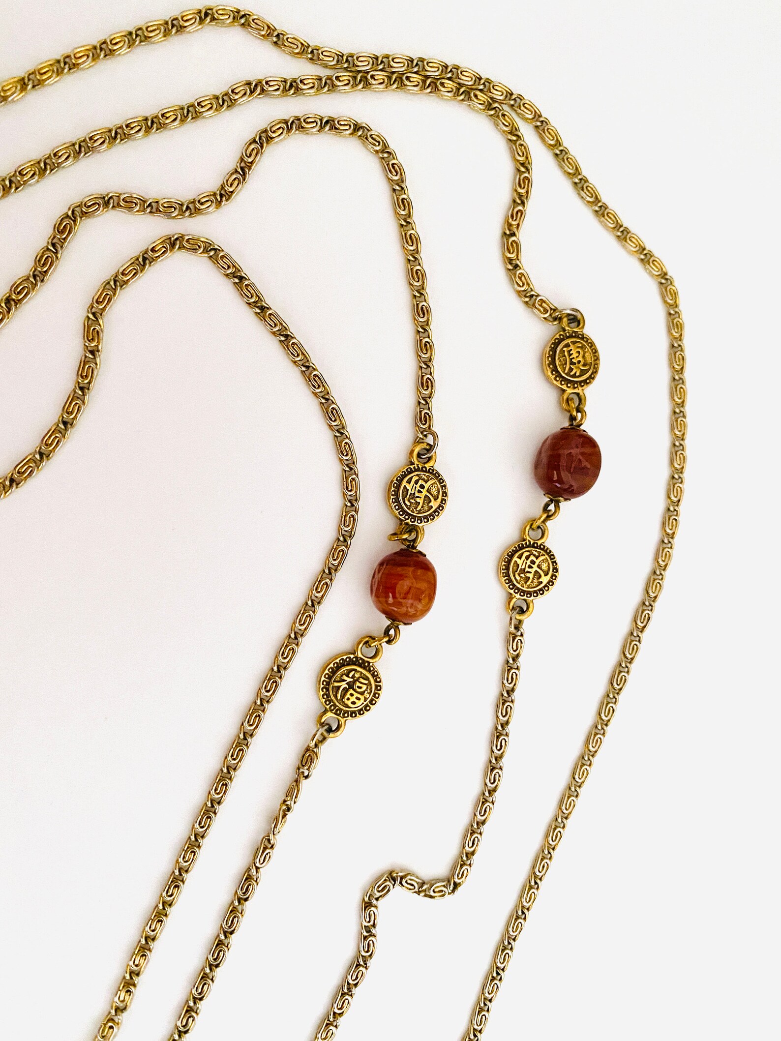 Goldette Signed Vintage Double Strand Gold Toned Asian Design Etsy