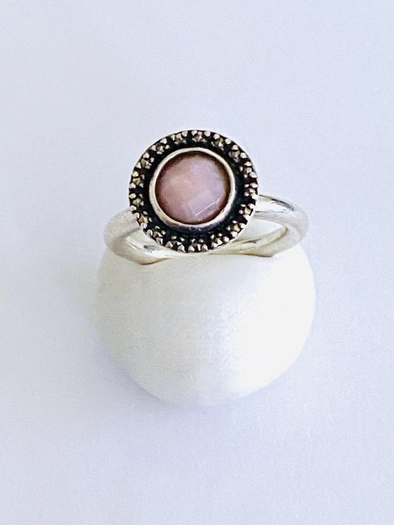 Bague vintage en argent sterling 925 par Pandora avec centre ronde opale rose a facettes avec halo de marcassite taille de bague 8 1 4 pierre de naissance d octobre Etsy France