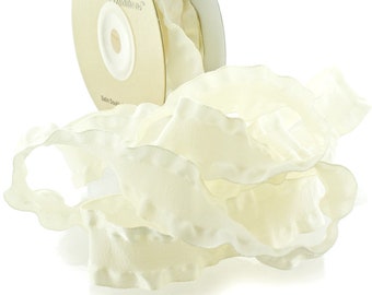 7/8" Ivory Satin Double Ruffle Ribbon Choose 3 or 25 yards