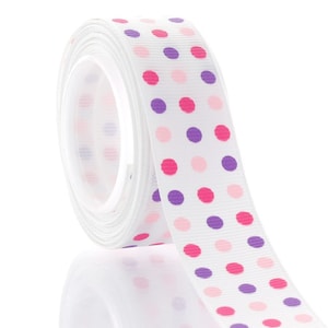 Nastro Grosgrain a punti rosa / viola di colore rosa / viola da 7/8 &quot;- Scegli la lunghezza