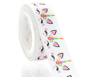 7/8 inch Unicorn Faces Grosgrain Ribbon Choose Length
