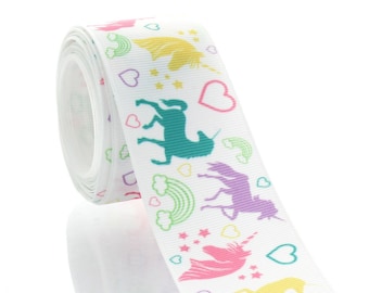 1.5" Unicorn Stickers Grosgrain Ribbon - Choose Length