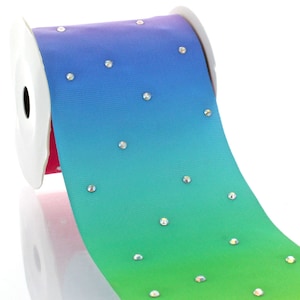 Fita de gorgorão Ombre pastel brilhante de strass de 3 polegadas – escolha o comprimento