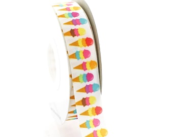 7/8 inch Triple Stack Ice Cream Cone Grosgrain Ribbon Choose Length