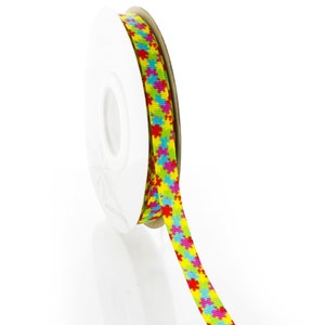 3/8&quot; Autism Puzzle Pieces Grosgrain Ribbon - Choose Length