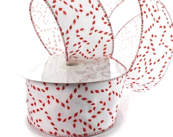 2 1/2" Wired Ribbon Christmas Red Candy Canes - Choose Length