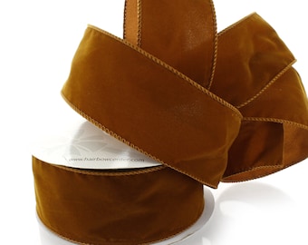 Old Gold Suede Velvet Wired Ribbon Winter Fall Wedding Holiday 1.5" or 2.5" Width #9 #40