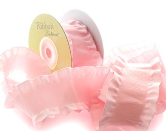 1.5" Light Pink Satin Double Ruffle Edge Ribbon Choose 3 or 25 Yards