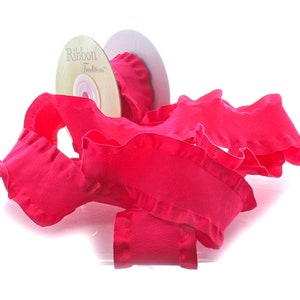 1.5&quot; Shocking Pink Satin Double Ruffle Ribbon Choose 3 or 25 yards
