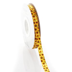 Ruban satiné tournesols ensoleillés 3/8 po. Longueur au choix