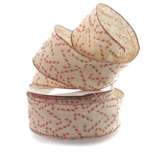 2 1/2&quot; Wired Ribbon Christmas Candy Cane Rustic Burlap - Choose Length