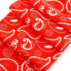 Red Paisley Bandana Liverpool Bullet Stretch Fabric by the Yard or 6 inch Strips