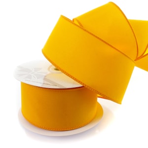 Yellow Gold Suede Velvet Wired Ribbon Fall Winter Wedding Holiday 2.5&quot; Width #40