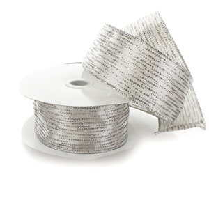 Wired Horizontal Glitter/Sequin Stripes Solid Silver 2 1/2 inch Winter Holiday Christmas