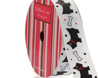 7/8" Scottie Dog Grosgrain Ribbon - Choose Length