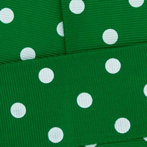 Verde esmeralda con cinta de grosgrain de lunares blancos Elija ancho y largo