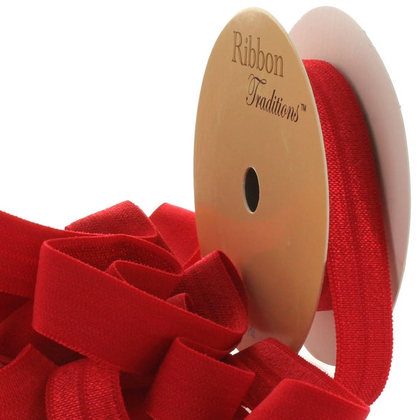 5/8 inch Fold Over Elastic (FOE) Ribbon 299 Red Choose Length