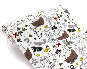 Pirates Ahoy Matey Treasure DBP 4-Way Stretch Fabric - Double Brushed Polyester by the 1/2 Yard or Yard