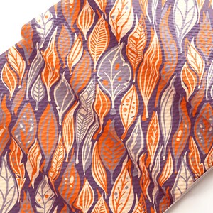 Lavender with Orange Boho Fall Leaves Printed Liverpool Bullet Stretch Fabric by the Yard or 6 inch Strips
