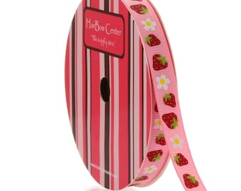 3/8" Strawberries Grosgrain Ribbon - Choose Length