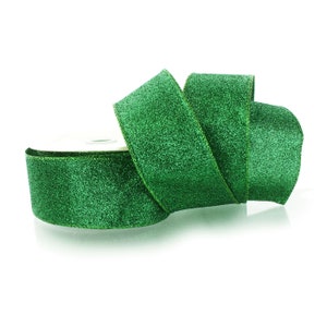 2 1/2" Wired Emerald Green Glitter Ribbon - Choose Length