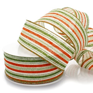 2 1/2&quot; Wired Ribbon Fall Burlap Stripes - Choose Length