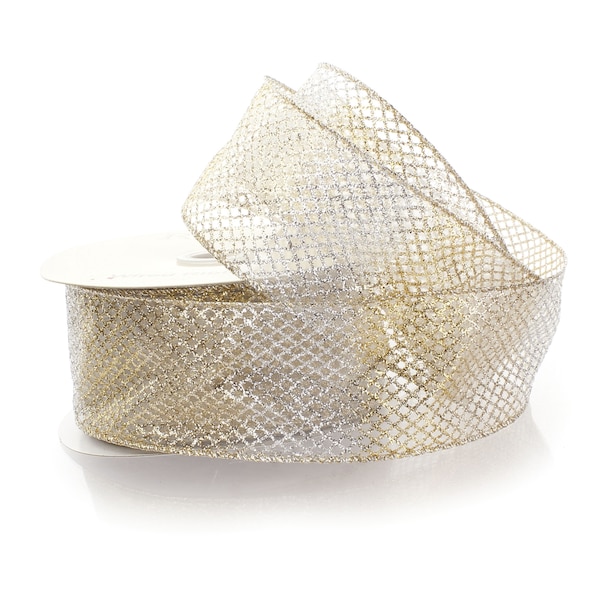 2 1/2" Wired Sheer Ombre Gold Glitter Diamond Mesh - Choose Length