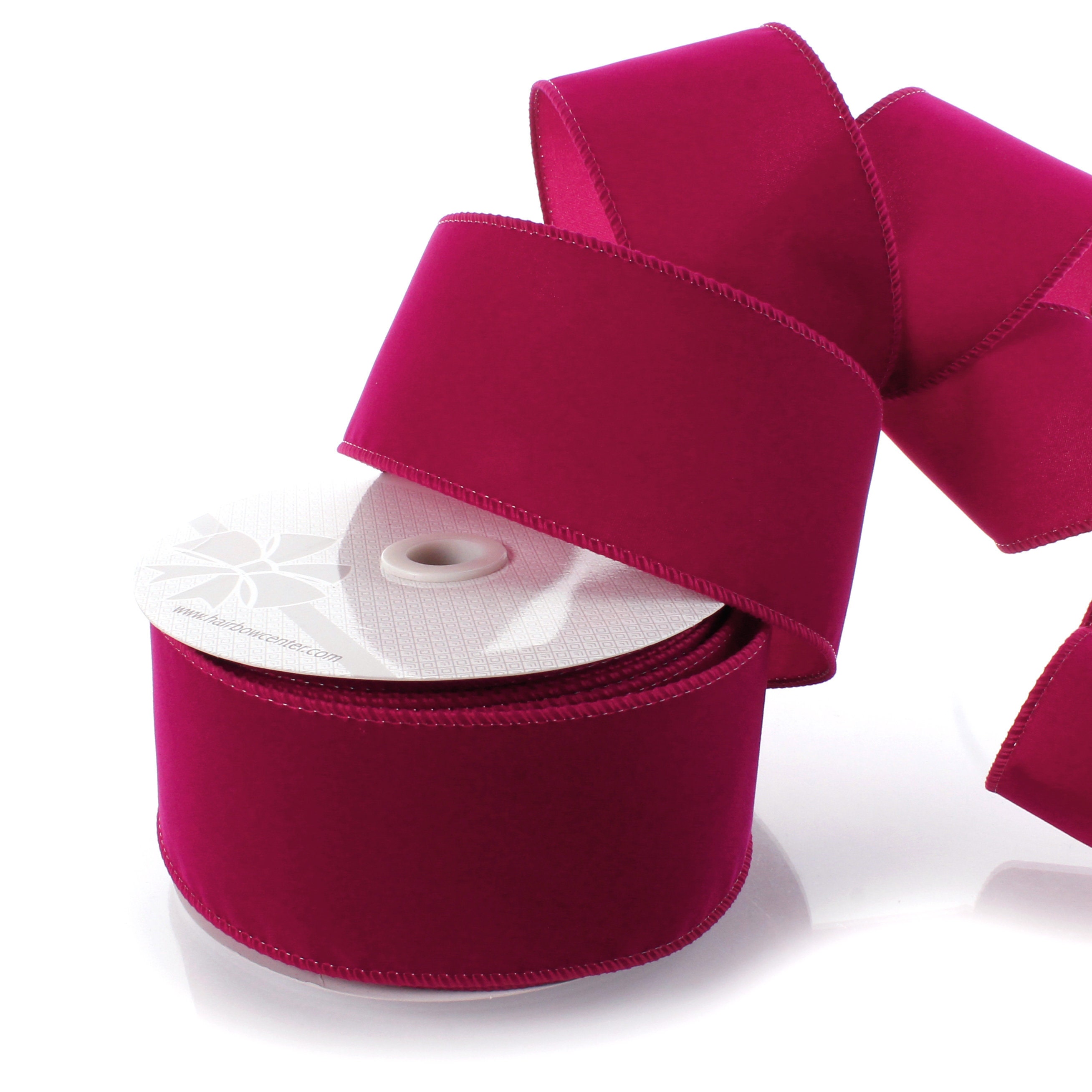 Christmas Wired Ribbon, 2.5 Fuchsia Pink Velvet, Satin Back TEN YARD Roll  Bright Pink Velvet Wire Edged Ribbon 