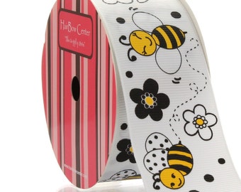 1.5 inch Bumble Bee Grosgrain Ribbon Choose Length