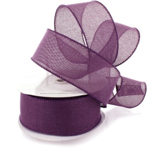 Rustic Plum Wired Burlap Ribbon Florist #40 2.5&quot; Door Wreaths Rustic Wedding Fall Country Farmhouse