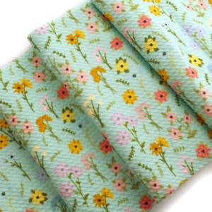 Aqua Mixed Wildflower Floral Liverpool Bullet Stretch Fabric by the Yard or 6 inch Strips