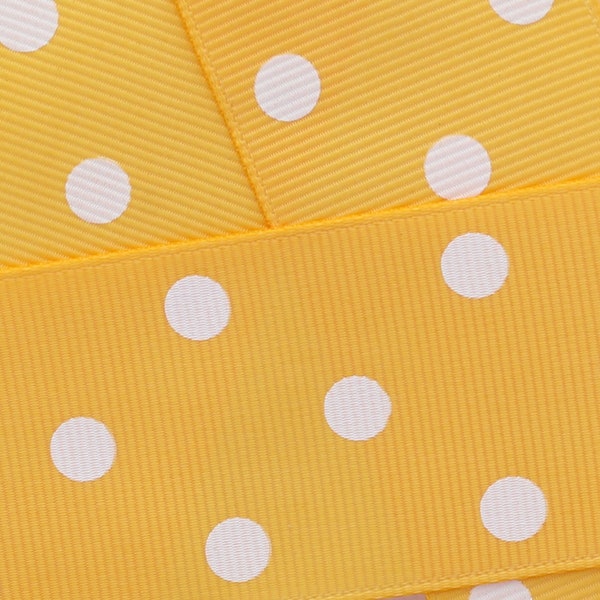 Yellow Gold with White Polka Dot Grosgrain Ribbon Choose Width and Length