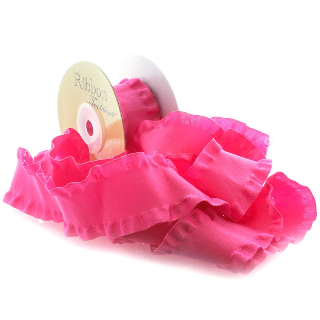 Hot Pink Sparkle Ruffle Christmas Tree Ribbon - 270cm Christmas
