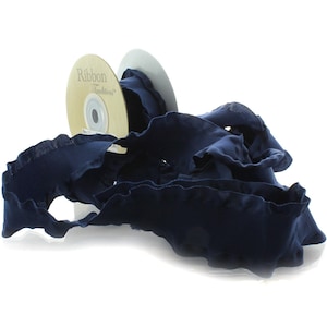 1.5" Navy Satin Double Ruffle Ribbon Choose 5 or 25 yards