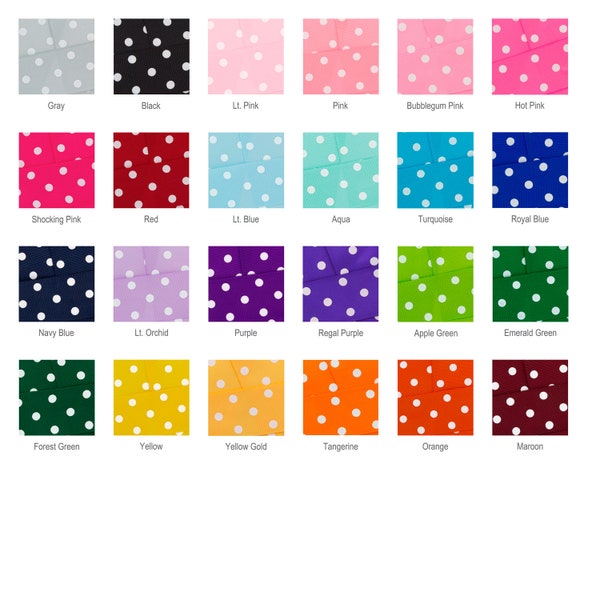 3/8" White Dots Grosgrain Convenience Pack 24 - 5 yds each color (120 yards total)