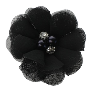 Black 2pcs Small Hair Flowers 2 inch Rounded Folded Chiffon