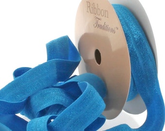 5/8" Fold Over Elastic (FOE) Ribbon 327 Nautical Blue - Choose Length
