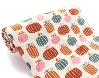 Fall Pumpkin Whimsy DBP 4-Way Stretch Fabric - Double Brushed Polyester by the 1/2 Yard or Yard