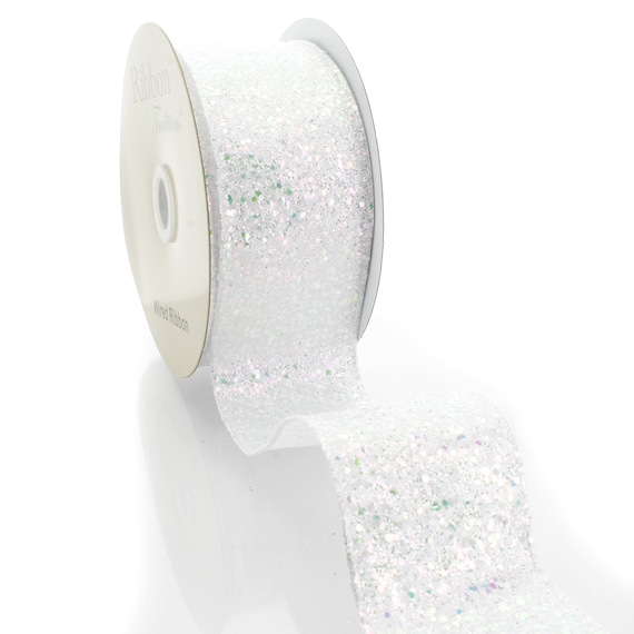 Ribbon Traditions 2 1/2 Wired Glitter Ribbon White - 25 Yards