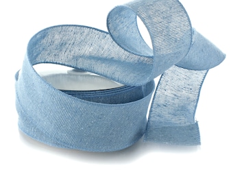 Vintage Blue Wired Cotton Burlap Ribbon 1.5 2.5 inch Rustic Country Farmhouse Fall #9 #40 Baby Boy Door Wreath Wedding