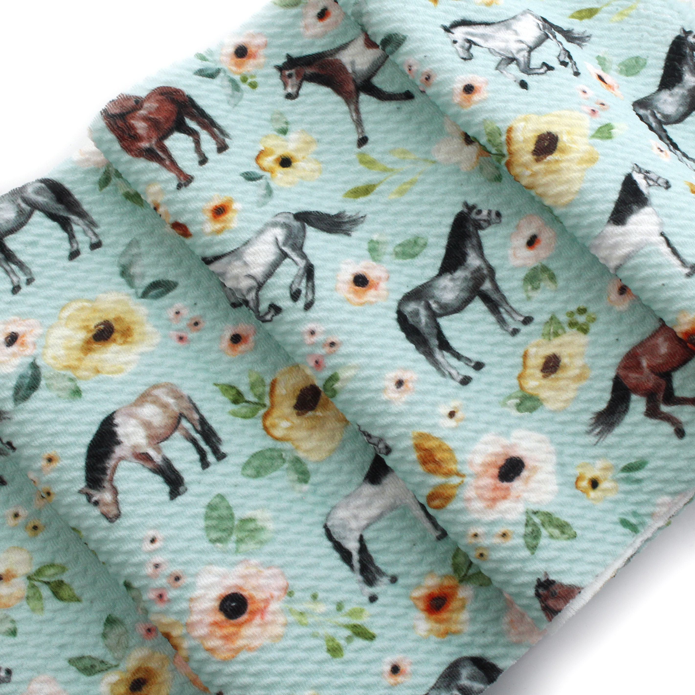 Floral Wild Horses Liverpool Bullet Stretch Fabric by the Yard or 6 inch Strips