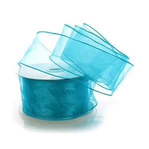 Turquesa Sheer Organza Wired Ribbon Florista #40 #9 2,5" 1,5" Buquê Floral de Casamento Verão Aniversário Feriado