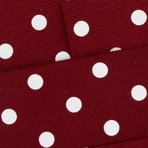 Maroon with White Polka Dot Grosgrain Ribbon Choose Width and Length
