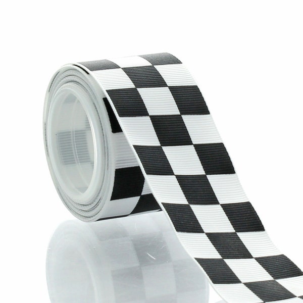 1.5 inch Black Racing Checkered Grosgrain Ribbon - Choose Length