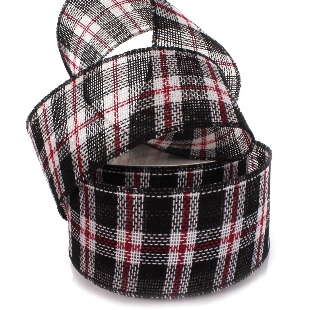 4 Inch Wired Wide Ribbon Rustic Black Red White Christmas Plaid Burlap ...