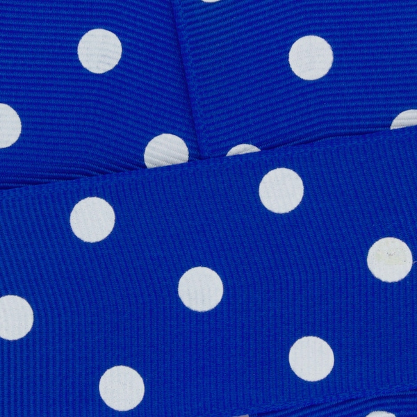 Royal Blue with White Polka Dot Grosgrain Ribbon Choose Width and Length