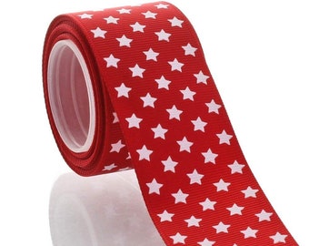 Ruban Grosgrain rouge avec étoiles blanches de 1,5 po - Choisissez la longueur