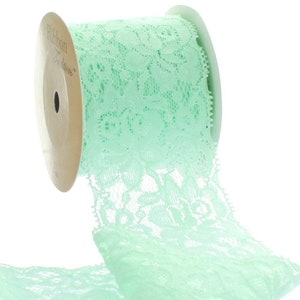 2.25&quot; Pastel Green Elastic Stretch Lace Wide Trim Choose Length