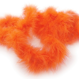 May include: A bright orange feather boa. The boa is made of soft, fluffy feathers and is perfect for adding a touch of fun and colour to any costume or party.